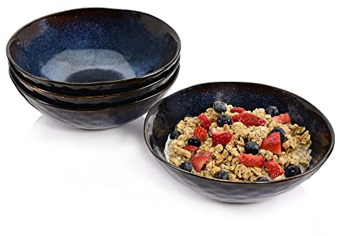 Sänger | Müslischalen Set Tokio 4 tlg, Bowl Schüssel Set 4 Personen, Müslischüsseln Steingut, Schale Spülmaschinenfest, Schalen Set Handmade Blau-Schwarz mit Braunen Akzenten | PREMIUM COLLECTION