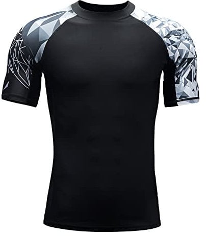HUGE SPORTS Herren Kurzarm Splice Skins Rashguard Shirt Schwimmshirt Rash Vest für Schwimmen Surfen Adler XL