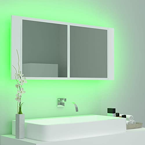 Tidyard LED Spiegelschrank, Spiegelschrank Bad mit Beleuchtung, Badezimmerschrank, Spanplatte, Acryl Spanplatte, Weiß 100x12x45 cm