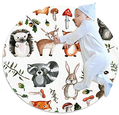 Teppiche für Schlafzimmer, luxuriöser weicher und Dicker Rutschfester Teppich für Babyzimmer, Kinderzimmer, moderner Dekorteppich,Wald Herbst Tier Igel Fuchs Kaninchen