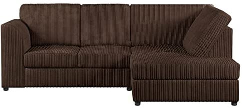 Furnishings For Less UK New Luxor Fullback Chocolate Jumbo Cord 3-4 Seater Corner Sofa Brown Corduroy RHF (Chocolate, Right Hand Facing)