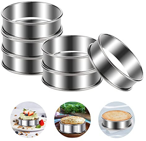 6 Stück Dessertringe 8cm Servierringe Edelstahl Set, Pancake Form Spiegeleierformen für die Pfanne, Rund Tortenring Klein Eierringe, Crumpet Rings, Backringe Kuchenring Formen für Backen Spiegeleier