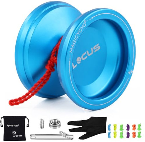 MAGICYOYO Jojos V6 Locus Profi Responsive Jojo& Unresponsive Jo-jo für Kinder bis Erwachsener, Anfänger bis Fortgeschrittene, Metall Jo Jo mit Unresponsive Lager+ 12 Yoyos Strings+Ableger+Tasche, Blau