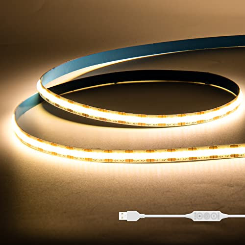 Gingsow Strisce LED COB USB 5V Bianco Caldo 3000K 1M,320LED Strisce LED COB Dimmerabili CRI80+ Retroilluminazione TV,Nastro LED Flessibile Sotto Luce da Pavimento per Illuminazione Domestica Fai da Te