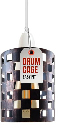 LEDSone Brushed Copper Drum Cage Metal Easy Fit Ceiling Light Shade Hollow Out Lamp Shade for Pendant Lamp Shade for Kitchen, Hallways (Brushed Copper)