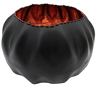 Metall Kerzenschale 20 cm - schwarz matt/innen Kupfer - Windlicht im orientalischen Design - Tisch Deko Laterne Kerzen Halter Lichtschale marokkanisch