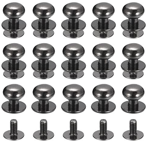 sourcing map 9mm Balle Tête Étalon Rivets Vis Dos, 15Paquet Rond Tête Bouton Mamelon Rivet pour Bricolage Cuir Artisanat Sac Main Ceinture, Métallique Noir
