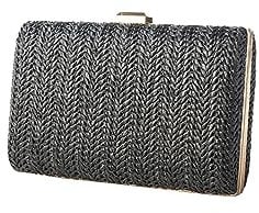CORIOS Women's Black Vintage-Inspired Straw Clutch Bag for Formal Events, Small Size with Detachable Chain