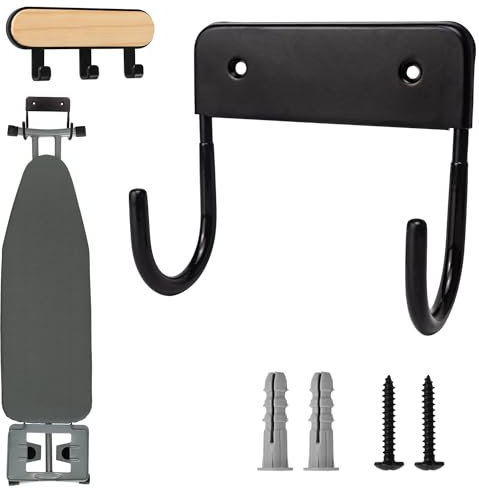 Ironing Board Hanger,Wall Mount Ironing Board Holder Organizer, Wall Rack for Laundry Rooms Storage Rack Hanging Shelf Hanger, Laundry Room Iron and Ironing Board Holder (Black)