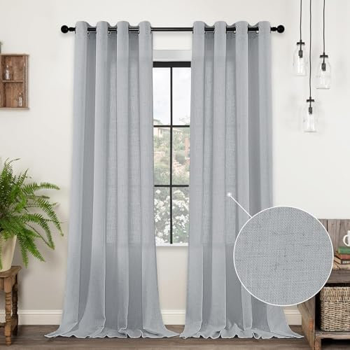 CUCRAF Leinen Vorhänge mit Ösen 2er Set H 225 x B 140 Grau Blau Halbtransparente Leinenvorhang Wohnzimmer Leinenoptik Voile Gardinen Leinenfarbe Schlafzimmer Stores