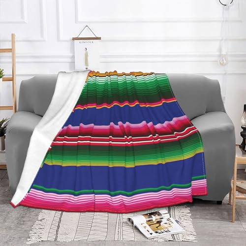 Bunte mexikanische Streifen Fleece Überwurf Decke – Mikrofaser-Fleece-Decken für Sofa, Bett, Couch und Reisen, 101,6 x 76,2 cm