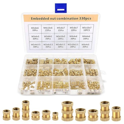 Udbrud Insertos Roscados, 330 Pcs Tuercas Moleteadas M2 M3 M4 M5 Tuercas de Inserción Roscados de Latón para Piezas de Plástico en Impresora 3D por Calentamiento o Ultrasonido