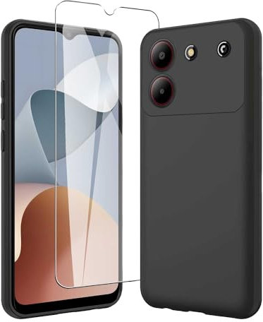 JDXHFF Cover Compatibile con ZTE Blade A54 (6.6) Nero e Pellicola Protettiva in Vetro Temperato - Custodia Morbido Silicone Protettivo TPU Case Black