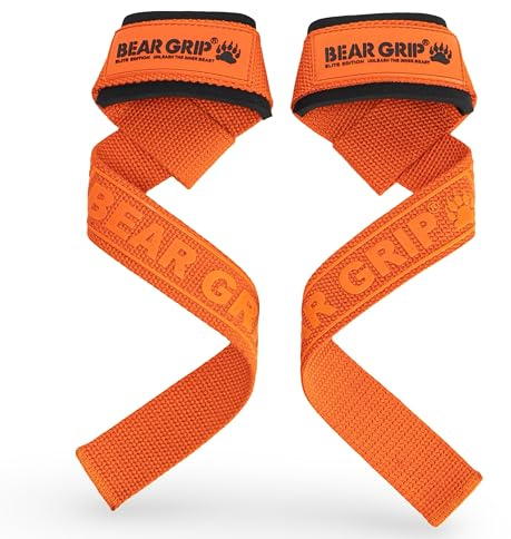 BEAR GRIP Lifting Straps – Dubbel Gestikte Fitnessbanden met Neopreen Voering Voor Gewichtheffen en Deadlifts, Accessoires Voor Dames en Heren, Antislipgrip, 100% Katoen, Extra Lang