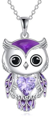 Vadmans Eule Kette Schmuck Geschenke für Damen Sterling Silber Eule Anhänger Halskette Juni Geburtsstein Zirkonia Weihnachts Schmuck für Mädchen (06-Juni)