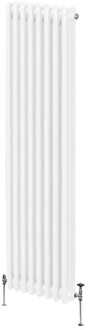 Traditional 3 Column Radiator 1800mm x 382mm Modern Central Heating Heater Gloss White Carbon Steel Vertical Wall Mounted Kitchen Living Room Bathroom Cleaning Brush Fixing Kit & Brackets