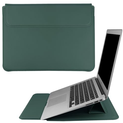 HoYiXi 13,3 Zoll Laptop Sleeve Hülle PU Leder Hülle Kompatibel mit MacBook Air M1 M2 2022-2018 / MacBook Pro 13 M2 2022-2016, Surface Pro 8 2021 / Surface Go 3 2021, Sleeve Pouch mit Ständer Grün