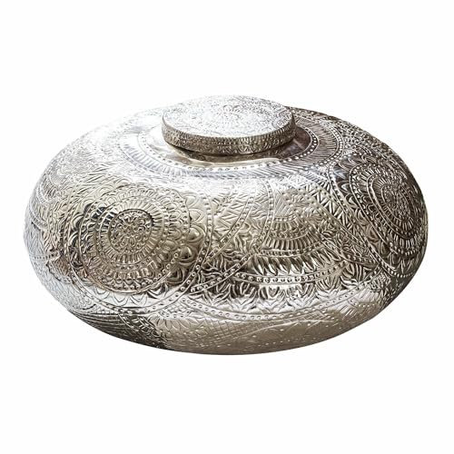 Loberon Dose Bruyères, kunstvolle Verzierungen, orientalisches Design, handgefertigt, Dekoration, Aufbewahrung, Aluminium, Silber