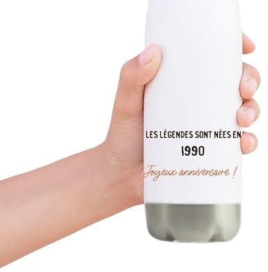 CADEAUX.COM - Gourde Isotherme Message Générique Femme Née En 1990 Personnalisé - Message Personnalisable - Cadeau Anniversaire Femme - Cadeau Femme - Cadeau Année 1990