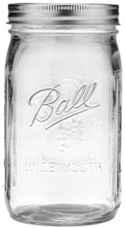 Ball Wide Mouth Glass Mason Jars with Lids and Bands, Used for Canning, Pickling, Juice, Jam, Jelly, Quart Size 32 Ounce (Pack of 3)