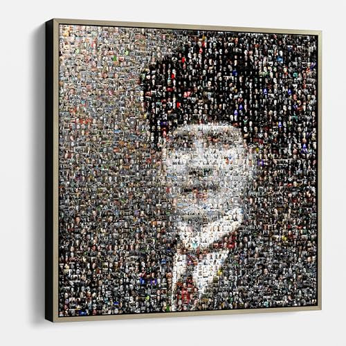 Atatürk Mosaik Collage Leinwanddruck Wandkunst - Atatürk Leinwandposter Wanddeko, Geschenkidee für Zuhause & Büro (Silberrahmen, 60 x 60 cm)