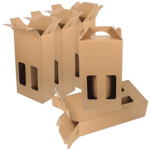 minkissy 5pcs Wine Bottle Paper Box Carrier Handle Double Bottle Packing Box Decorative Storage Case for Wine Transport and Packaging