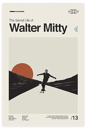 KJUFE Filmposter Das geheime Leben von Walter Mitty, Leinwandposter, Wandkunst, Dekordruck, Bild Gemälde für Wohnzimmer, Schlafzimmer, Dekoration, 20 x 30 cm