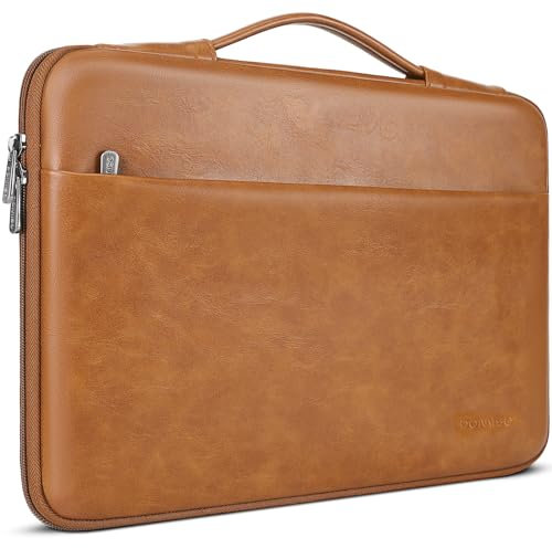 DOMISO 17,3 Pouces Housse Ordinateur Portable Sac de Transport PC pour 17-17,3 Dell ASUS HP Chromebook Samsung Notebook,PU Cuir Protection Pochette/Sac PC Portable Antichoc Étanche,Brun