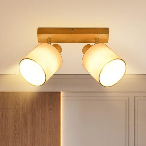 Lichtmaler Deckenleuchte Deckenstrahler 2 Flammig Holz - Deckenspot Drehbar Deckenlampe Flur E14 MAX 25W Flurlampe Innen Schwenkbar 350° Retro für Küche Schlafzimmer Ohne Leuchtmittel