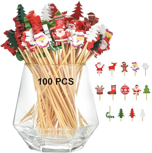 ALINK 100PCS Weihnachten Cocktail Picks, 12cm Weihnachten Lebensmittel Picks Weihnachten Party Picks Weihnachten Zahnstocher für Cocktail-Vorspeisen Urlaub Party Dessert
