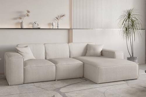 Fun Möbel Ecksofa Designersofa CELES Premium in Stoff Scala (Hellbeige, Ottomane: Rechts)