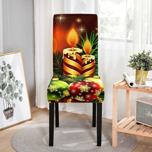 Hixingo Stuhlhussen 1 2 4 6er Set,Weihnachten Druck Stretch Stuhlhussen Schwingstühle Waschbar Stuhlbezug,Esszimmerstühle Stuhlbezüge für Küche,Restaurant,Bankett (6er Set,Weihnachten 9)