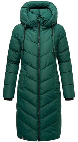 Navahoo Damen Wintermantel Warmer Langer Steppmantel mit Abnehmbarer Kapuze Sahnekatzii XIV Evergreen Gr. 5XL