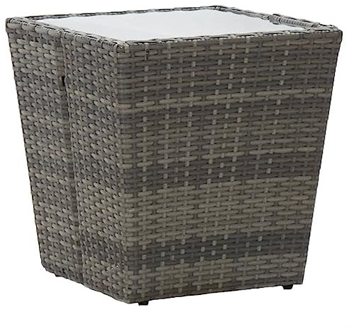 UJCHVHN Home Garden Table basse grise en rotin synthétique et verre trempé 41,5 x 41,5 x 43 cm