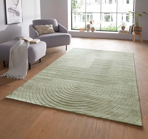 Taracarpet Moderner In & Outdoor Kurzflor Boho Skandi Designer Teppich mit 3D Effekt für Wohnzimmer Schlafzimmer und die Küche auch für Balkon und Terrasse geeignet grün 240x340 cm