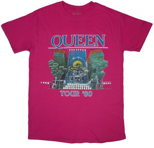 Rock Off officially licensed products Queen Tour 1980 Band Logo T Shirt M Pink