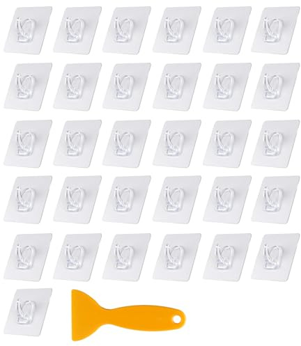 31 Piece Set Ho Ho Ho Hooks Reusable, Stick On Hooks, Hooks Stick On, Transparent Stick On Hooks Plastic Strong Stick Back Invisible Wall Hooks For Christmas Bathroom Kitchen Towel Coat Cloth Key