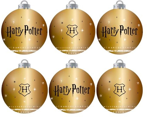 Harry Potter Bolas de Navidad, Hogwarts Adorno de Navidad, Pack de 6 Adornos Navideños, Bolas Arbol de Navidad, Decoracion Navidad Hogwarts | Dorado