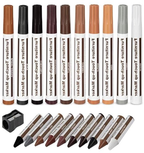 Furniture Repair Kit Wood Markers Wax Sticks, 21PCS Multicolor Furniture Repair Marker with Sharpener, Wood Filler Touch Up Pens, Wood Markers Wax Sticks for Stains Scratches Floors Tables Desks