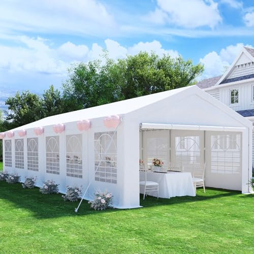 Devoko Pavillon 6x12,Partyzelt 6x12 Wasserdicht Stabil,Pavillon mit 170g PE-Plane,Metall Gestell Gartenzelt,UV-Schutz 50+Große Luxus Hochzeitszelt Festzelt,Zelt Weiß