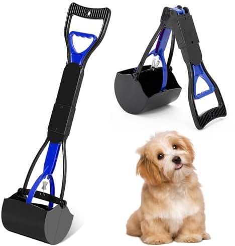 NCOALE Pet Pooper Scooper Long Handle, Handle Portable Dog Poop Scooper 45cm Long Foldable Poop Scoop for Dogs and Cats (Blue)