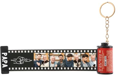Porte-clés Pellicule Photo Personnalisé pour Papa Maman Porte-clés avec 1-5 Nom Cadeau Personnalisés pour Hommes Femmes Anniversaire (rouge)