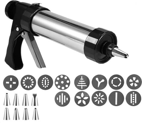 Cookie Press for Baking,Stainless Steel Biscuits Maker Gun Kitchen Gadgets,8 Icing Nozzles,13 Cookie Discs,Cake Decorator Sets