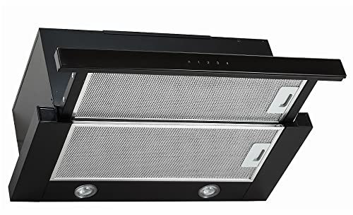 VLANO SLIDE Einbau-Dunstabzugshaube, 60 cm, 685 m³/h, 4 Leistungsstufen, Fernbedienung, LED, Touch Control, Schwarz, ausziehbare Flachschirmhaube, Abluft, Umluft (Abluftbetrieb)