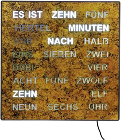 AMS LED Wortuhr 1243 - Tisch- und Wanduhr, Digitaluhr, Wurzelstruktur, Quarzwerk, 28 cm