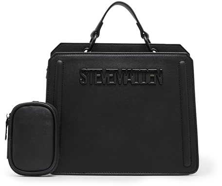 Steve Madden Steve Madden Bevelyn Convertible Umhängetasche für Damen, Tiefschwarz, Taille unique, Steve Madden Oberer Griff mit Evelynf Logo