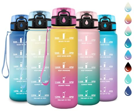 Gourde Sport 500ml, Gourde avec Filtre sans BPA, Bouteille d'eau de Motivation avec Marqueur de Temps, Étanche et Réutilisable, Bouteille Réutilisable pour l'école, Sport, Bureau, Yoga, Camping