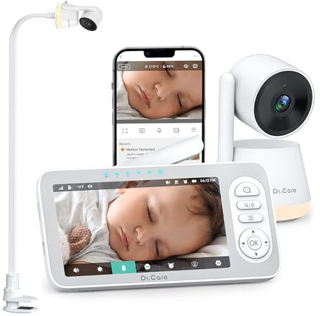 Dr.Care LumiView Plus Monitor Bebé WiFi con Clip – Pantalla 5.5, Cámara 2K, Modo Privacidad, Batería 5000mAh, Luz RGB, Alertas Llanto y Movimiento (1 Cámara + 1 Monitor + 1 Soporte Clip)