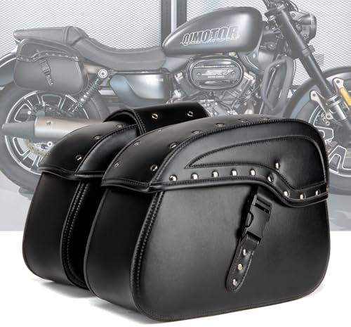 GQDGCU Motorrad Satteltasche 25L, Leder Motorradtasche Wasserdicht, Motor Gepäcktasche für Harley Davidson Sportster Dyna Softail, für Honda Shadow Rebel, für Yamaha Kawasaki Vulcan (A)