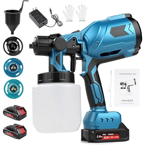 Kit de Pulverizador de Pintura A Batería 1000 Ml, Makita21V Interfaz Pistola Pulverizadora Eléctrica HVLP de 500W Y con 2 Baterías + 3 Boquillas, para Paredes, Techos, Vallas de Jardín